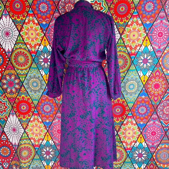 Vintage 1970s Purple & Green Patterned Long Sleeved Dress Sz 10 - Picture 3 of 11